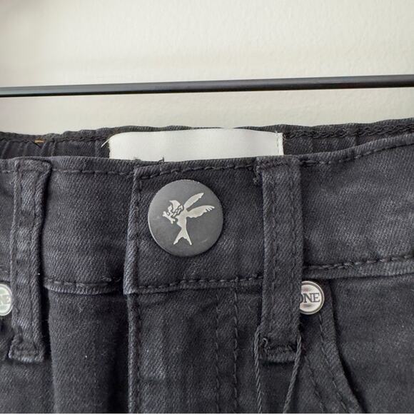 One Teaspoon Girls’ Dark Black Punk Charcoal Wash Denim Mini Skirt 5-Pocket Jean - Picture 8 of 13